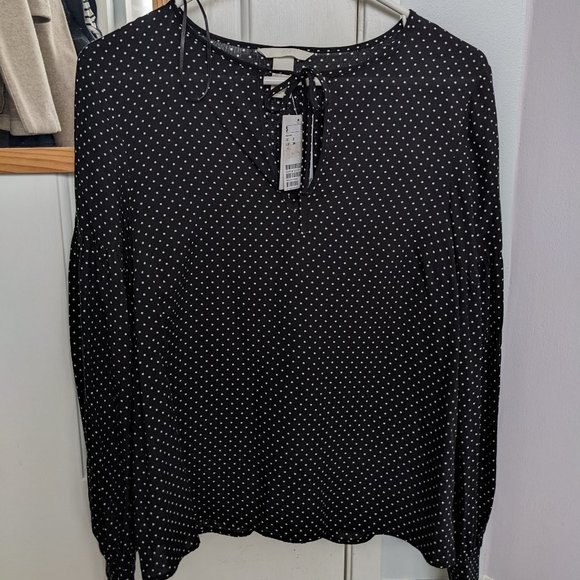 H&M Black Keyhole Blouse with White Polka Dots US Size 2 - Picture 1 of 5